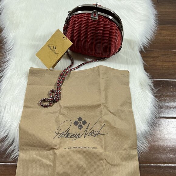Patricia Nash One Size Red Papaya Wicker Melfi Oval Clam Bag Purse Crossbody - Picture 14 of 16